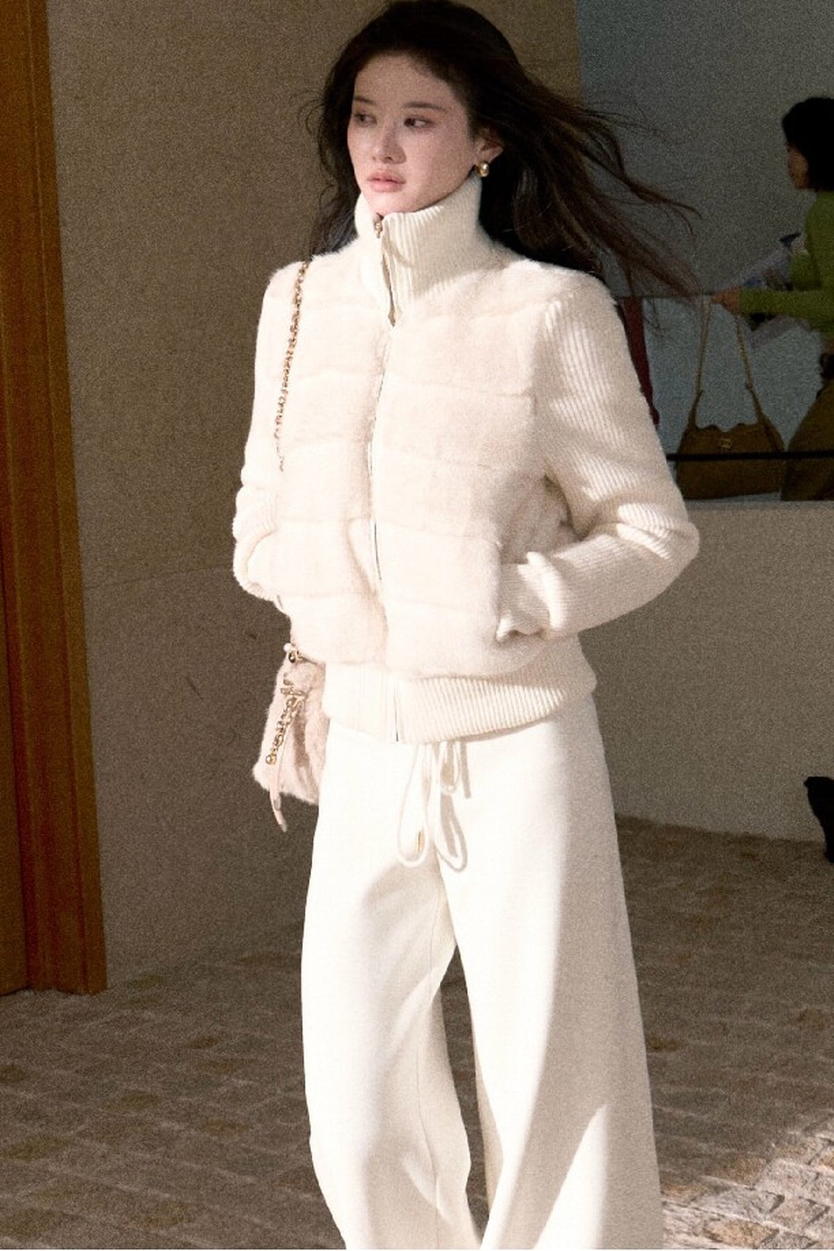 White Duck Down Knitted Patchwork Jacket