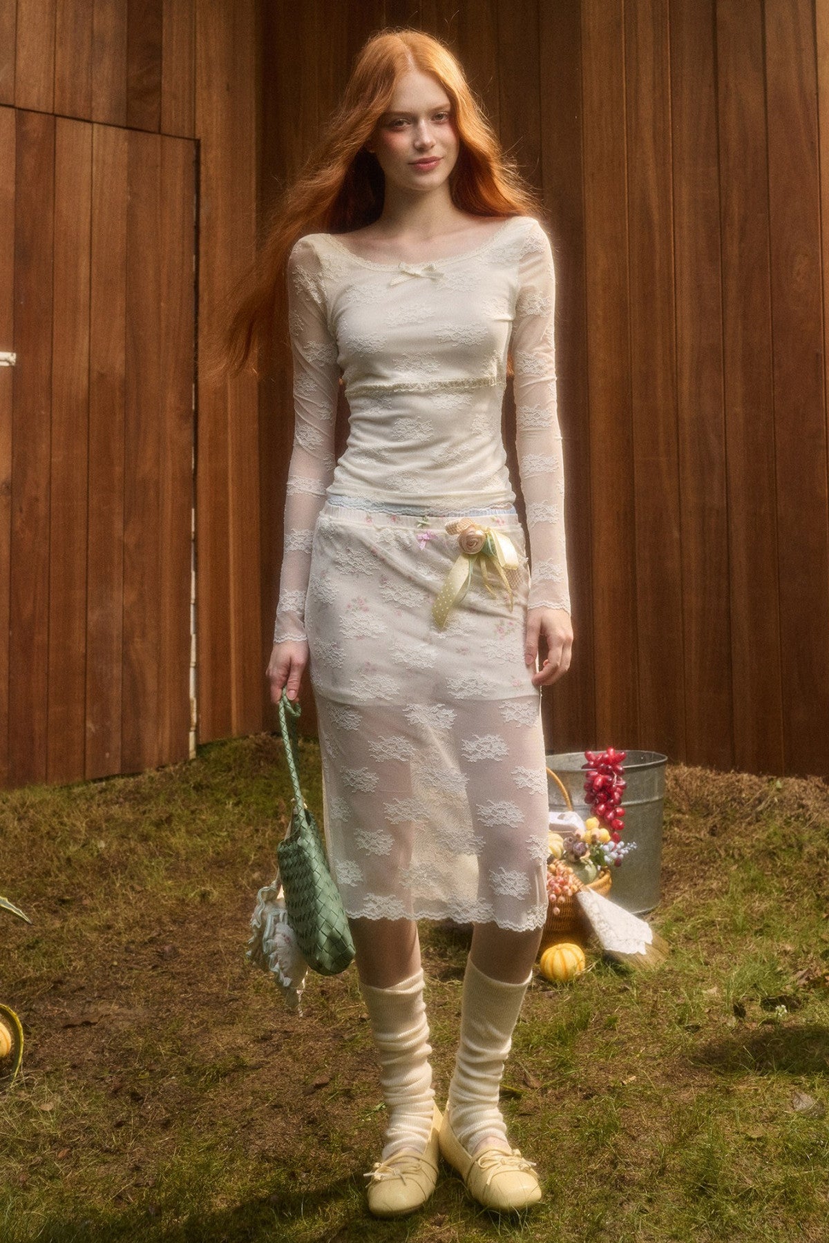 Layered-Look Lace Top and Skirt Set-Up