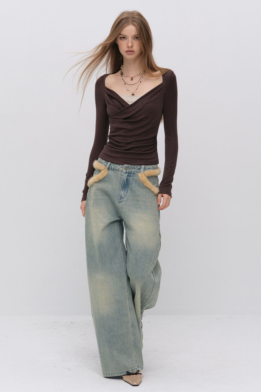 Layered-Look Pleated Tencel Base Layer Top