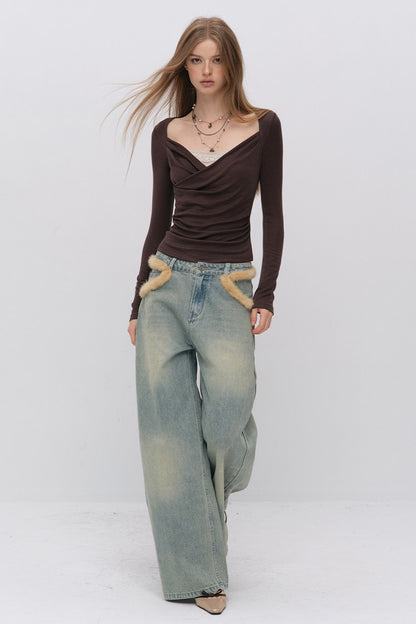 Layered-Look Pleated Tencel Base Layer Top