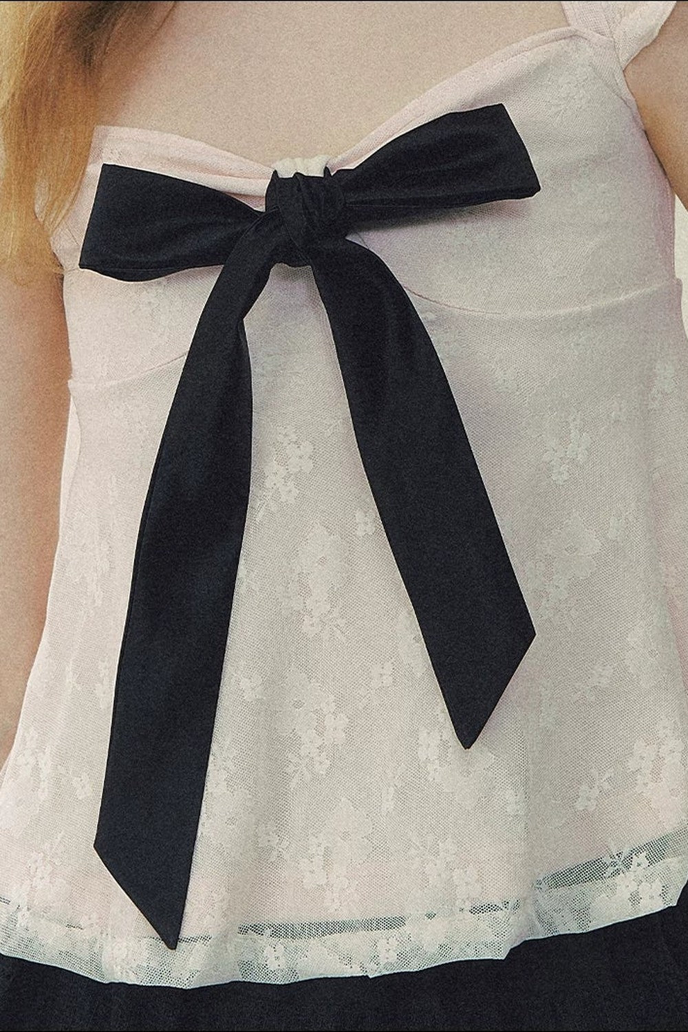 Square Neck Bow Lace Top