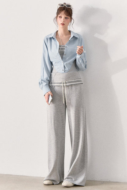 Relaxed Knit Wide Leg Pants and Shirt Set