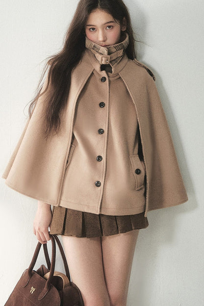 Retro Plaid Woolen Cape