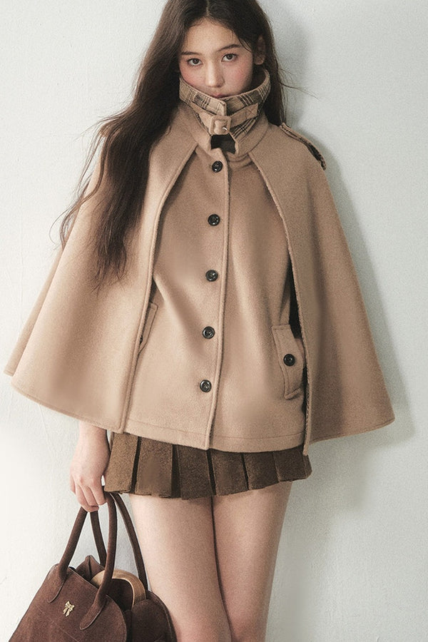 Retro Plaid Woolen Cape
