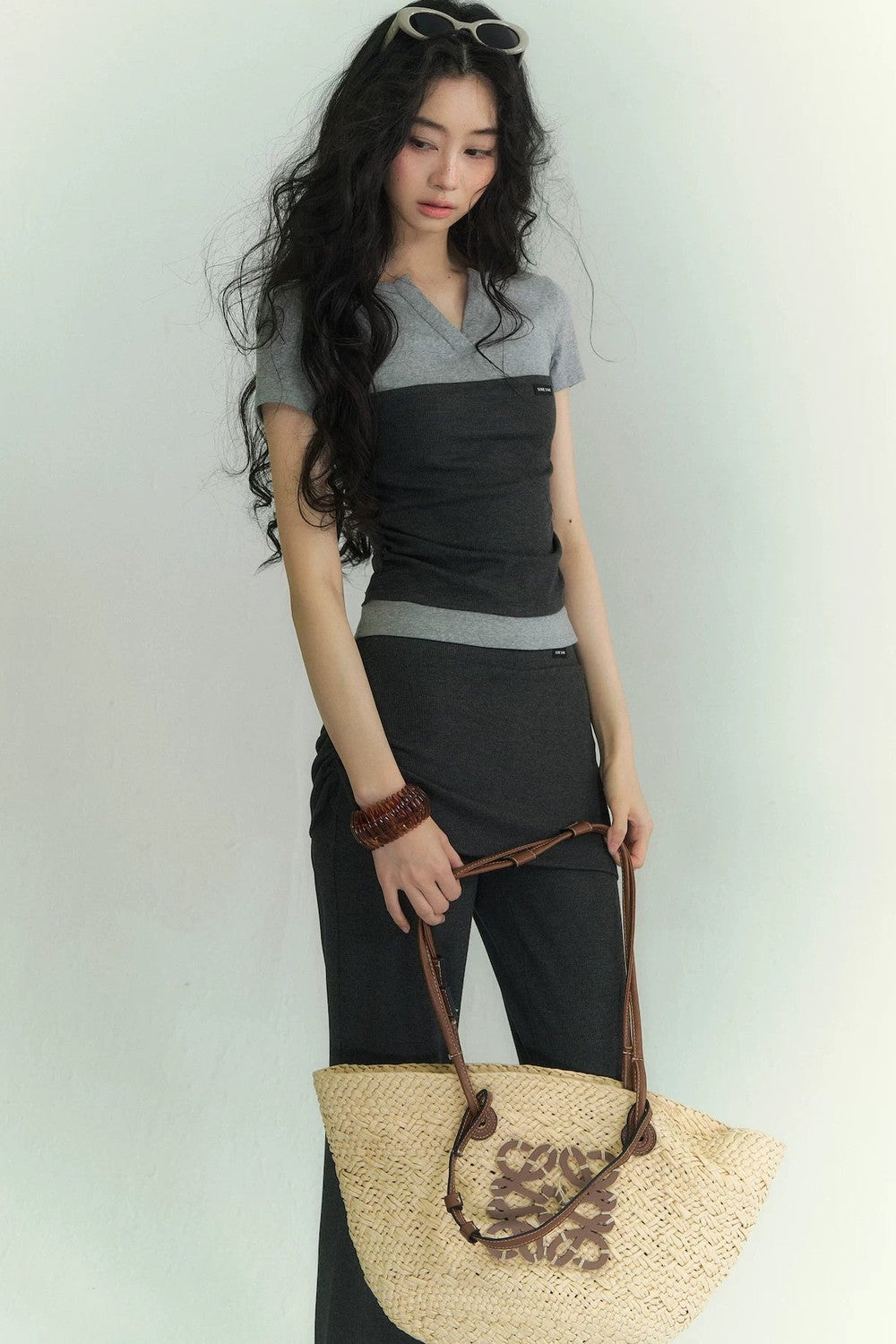 V-Neck Ruched Two-Piece Set-Up
