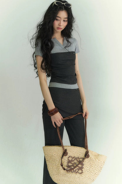V-Neck Ruched Two-Piece Set-Up