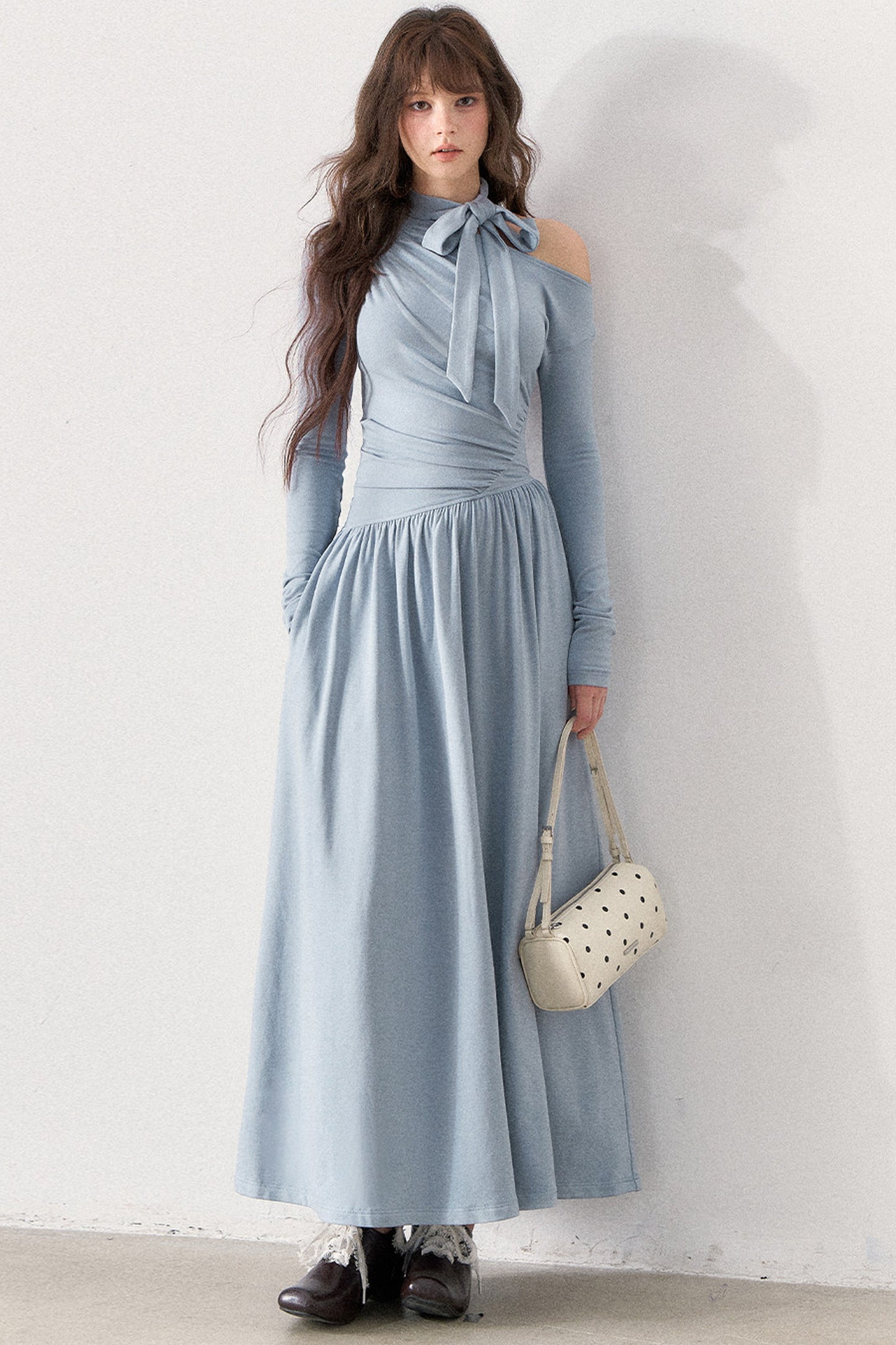 Off-Shoulder Bow-Knot Knit Long Dress