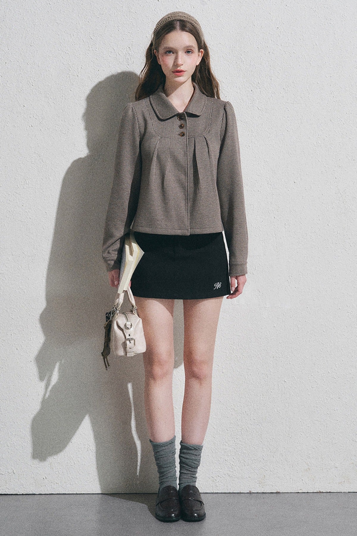 Houndstooth Doll Collar Polo Cardigan