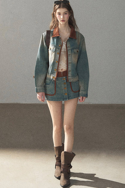 Denim Jacket & Skirt Suit Set-Up