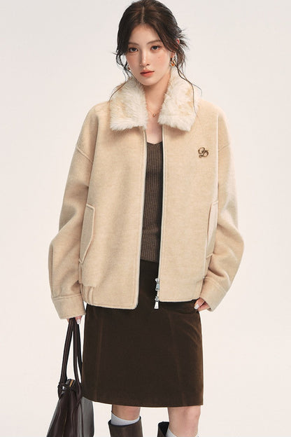 Oatmeal Loose Off-Shoulder Jacket