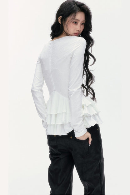 V-Neck Lace Tiered Top