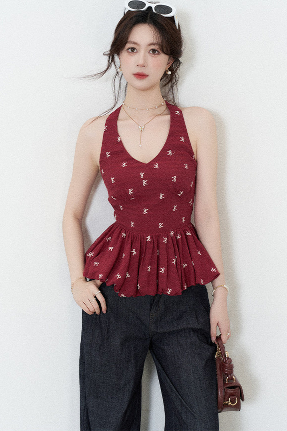 Red Halter Peplum Top