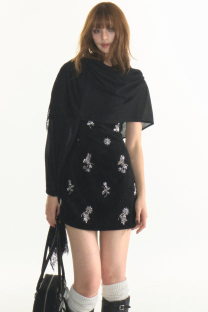 Heavy Silver Sequin Floral Tank Dress