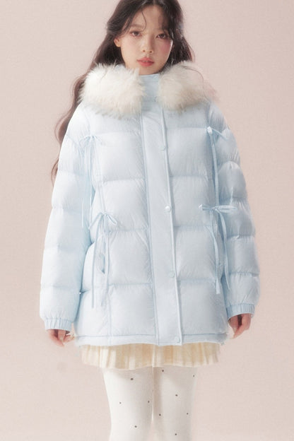 Snow Bow Fur Collar Down Jacket