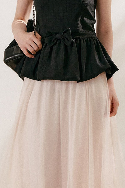 Tencel Linen Cotton Peplum Bow Camisole Top