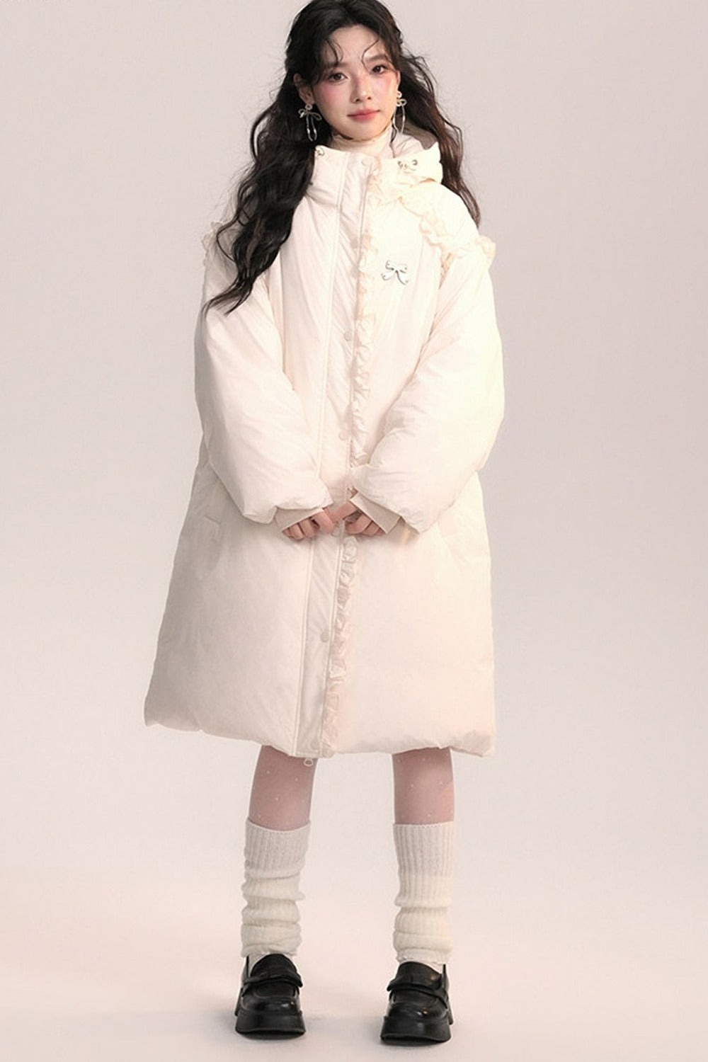 Lace Trim Long Down Jacket