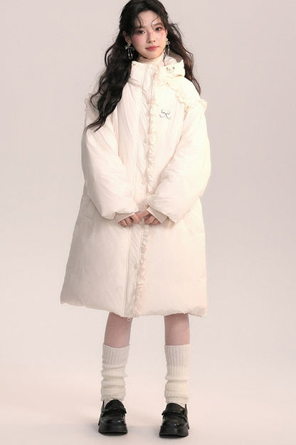 Lace Trim Long Down Jacket