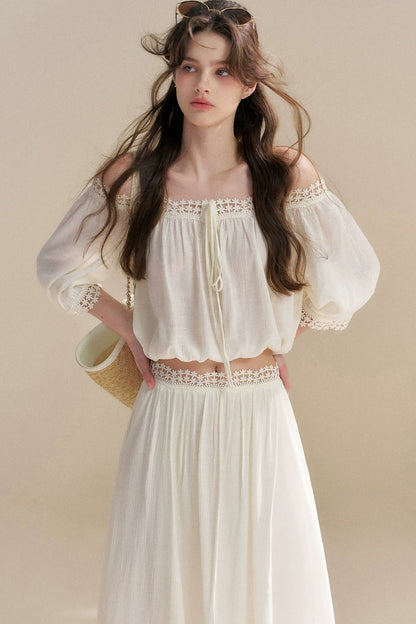 Irregular French Lace Off-Shoulder Set-Up