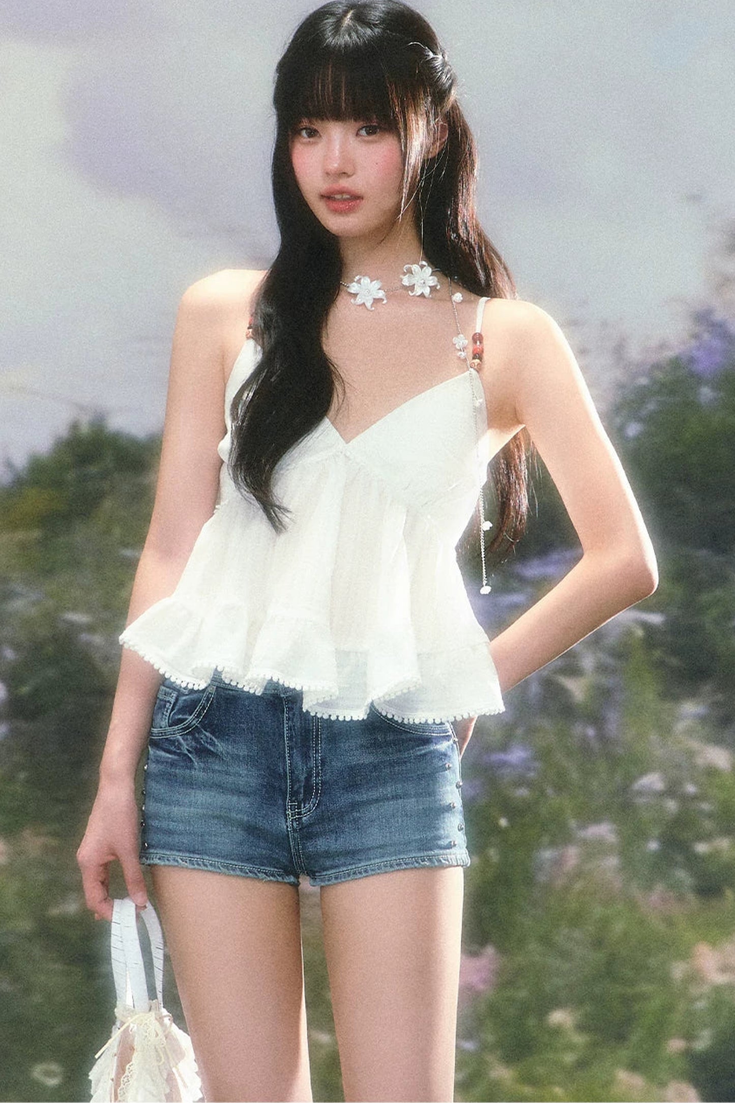 Beaded Ruffled Camisole Top Set-Up