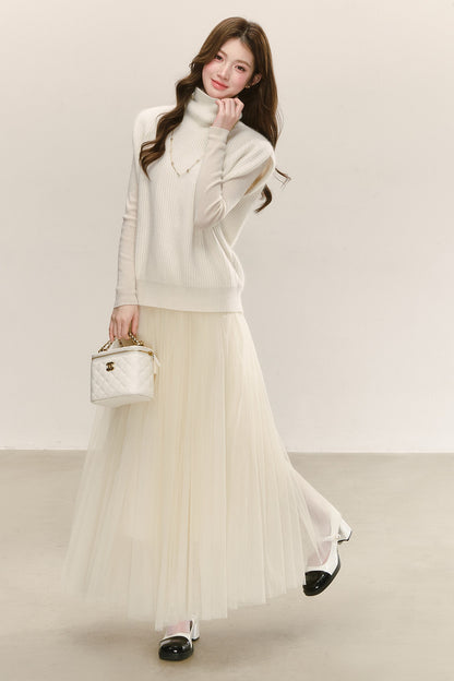 High-Waisted Loose-Fitting A-Line Mesh Skirt