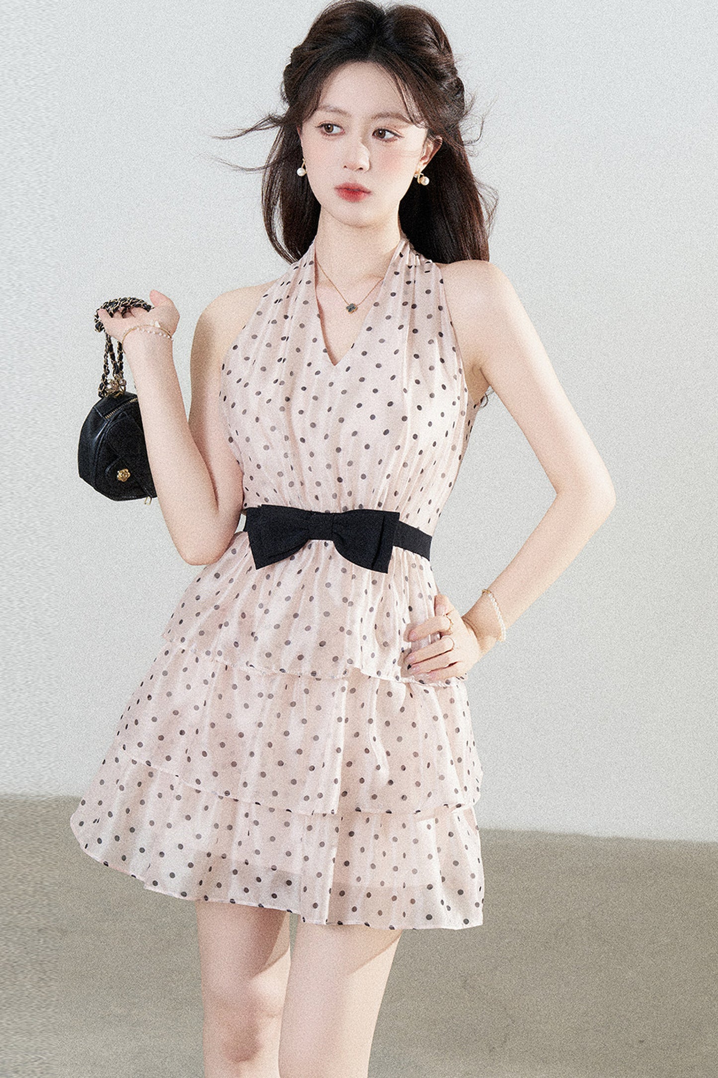 Pink Polka Dot Chiffon Dress