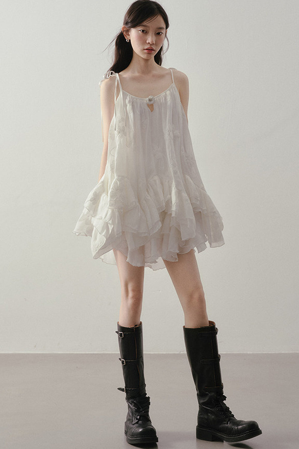 Layered Ruffle Embroidered Camisole Skirt Set