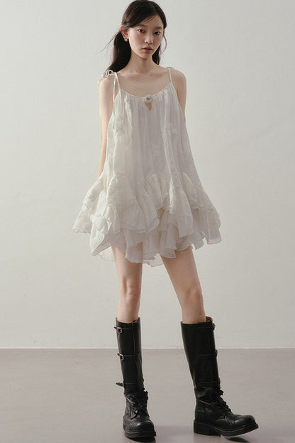 Layered Ruffle Embroidered Camisole Skirt Set
