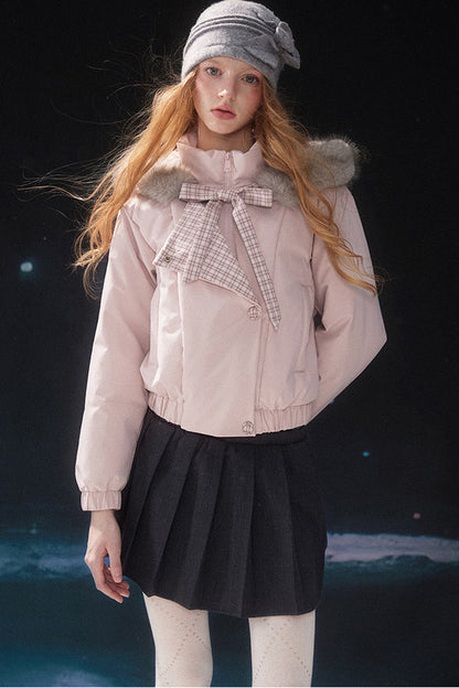 Pink Fur Collar Down Jacket
