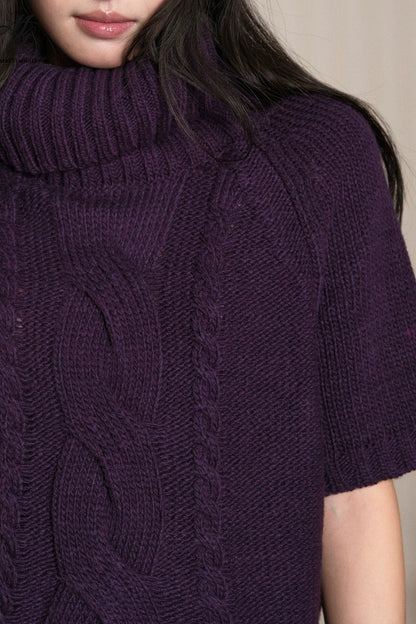 Short Sleeve Scarf Layered Knit Sweater