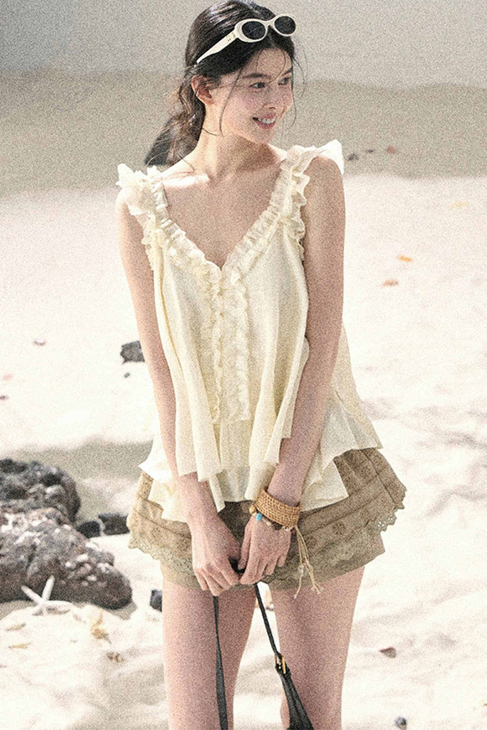 French Ruffled V-Neck Blouse