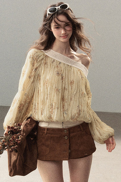 Floral Off-Shoulder Chiffon Cover-Up Blouse