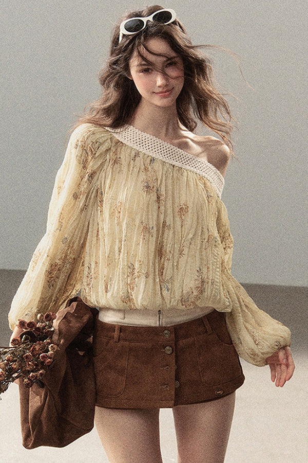 Floral Off-Shoulder Chiffon Cover-Up Blouse