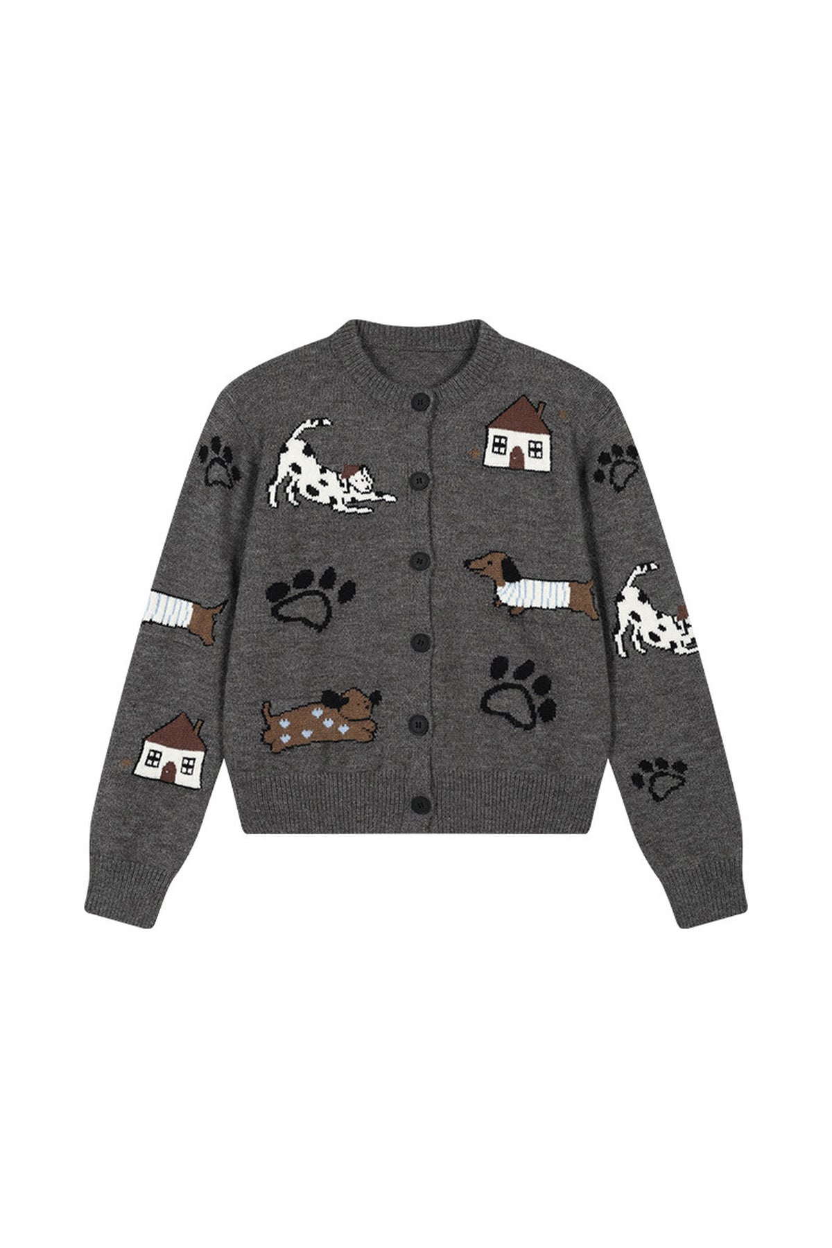 Paw Print Jacquard Knit Cardigan