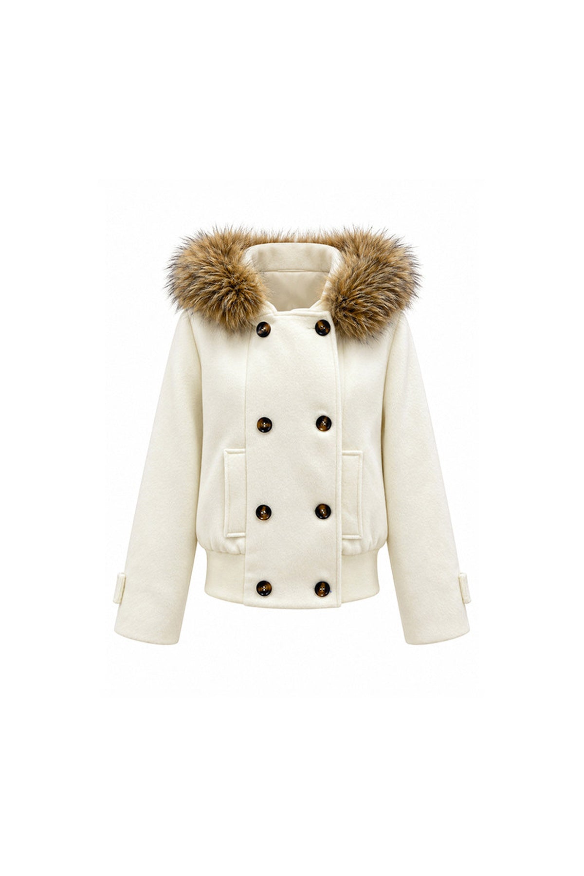 Wool Double-Breasted Fur Collar Coat Set-Up