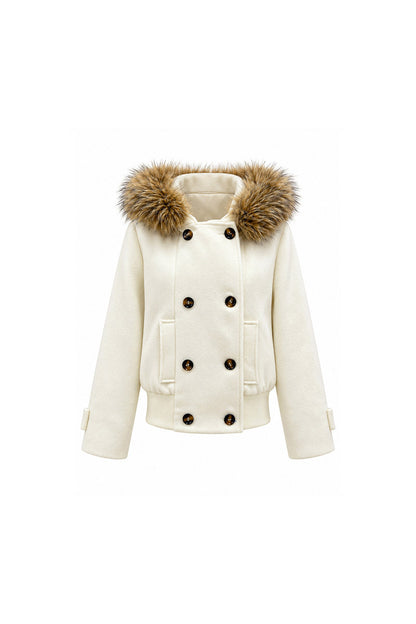 Wool Double-Breasted Fur Collar Coat Set-Up