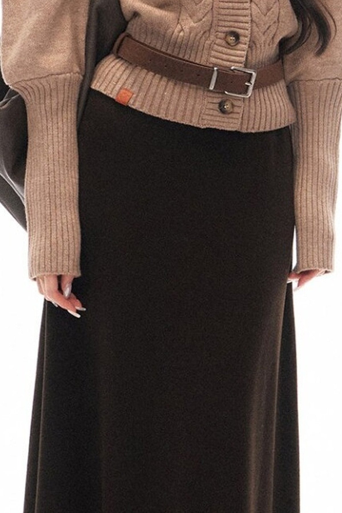 Short Knit Cardigan and Long Skirt Set-Up