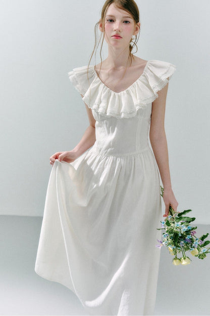 Long Green Linen Blend Dress