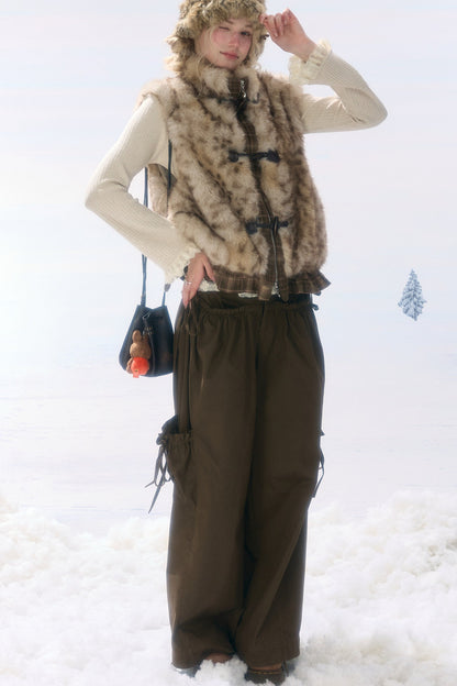 Plaid Leopard Horn Button Vest