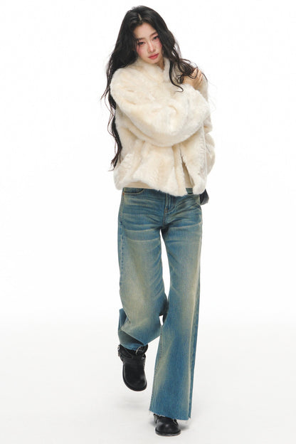 White Shearling Jacket and Pants Set-Up