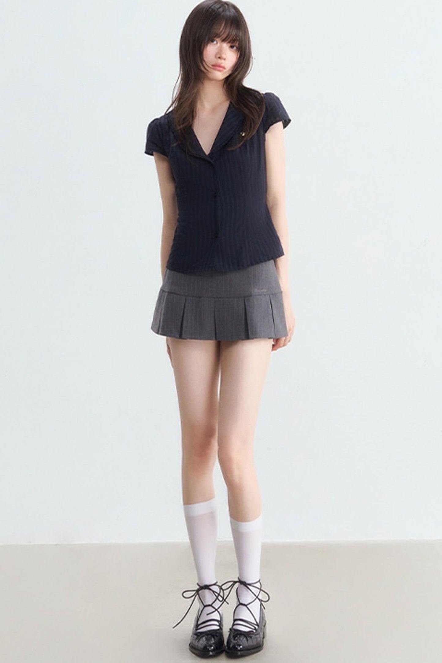 Navy Blue Vertical Stripe Shirt Set-Up