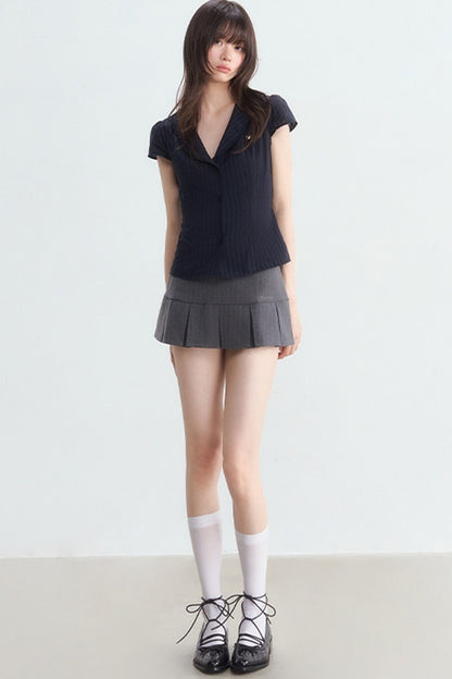 Navy Blue Vertical Stripe Shirt Set-Up