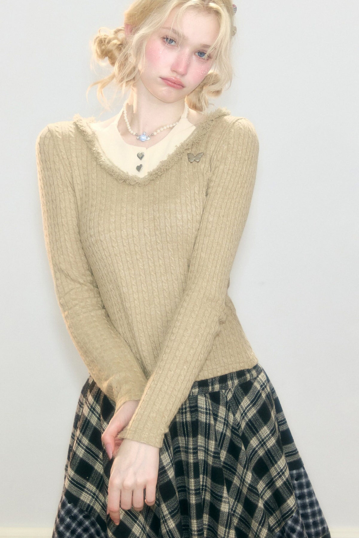 Frayed Halter Layered-Look Knit Top
