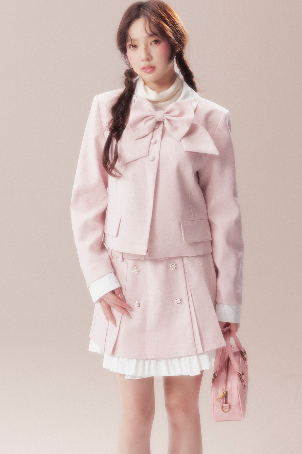 Bowknot Jacket and A-Line Pleated Skirt