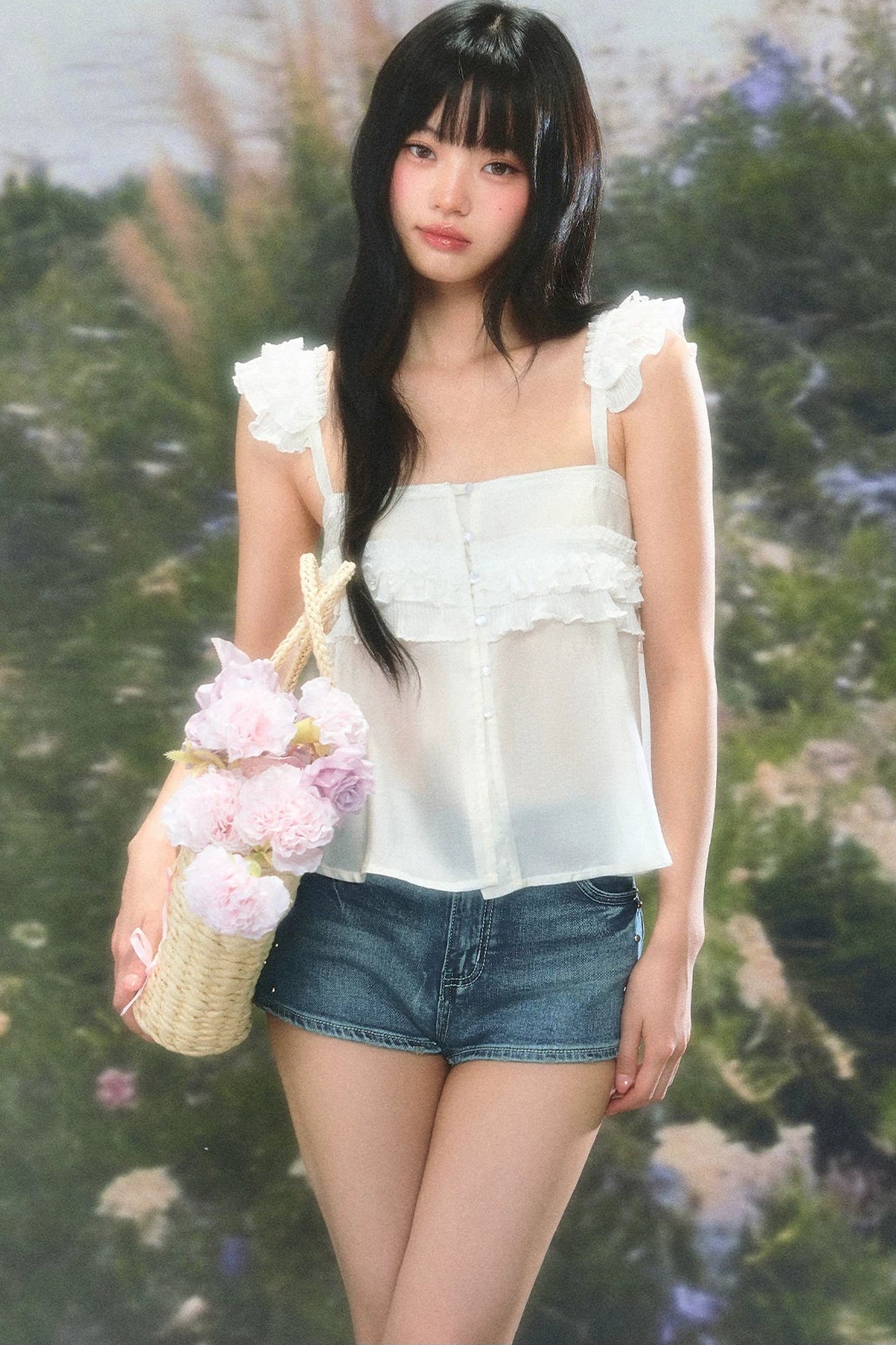 Flutter Sleeve Babydoll Top Set-Up