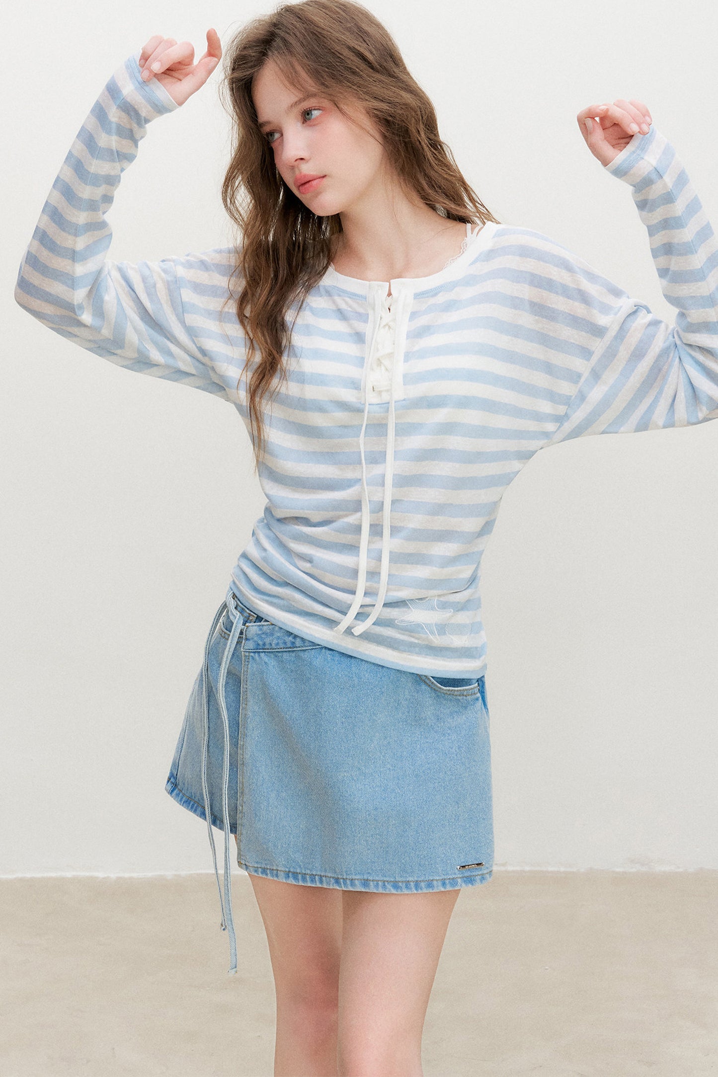 Striped Tie-Waist Top and Denim Skirt Set-Up