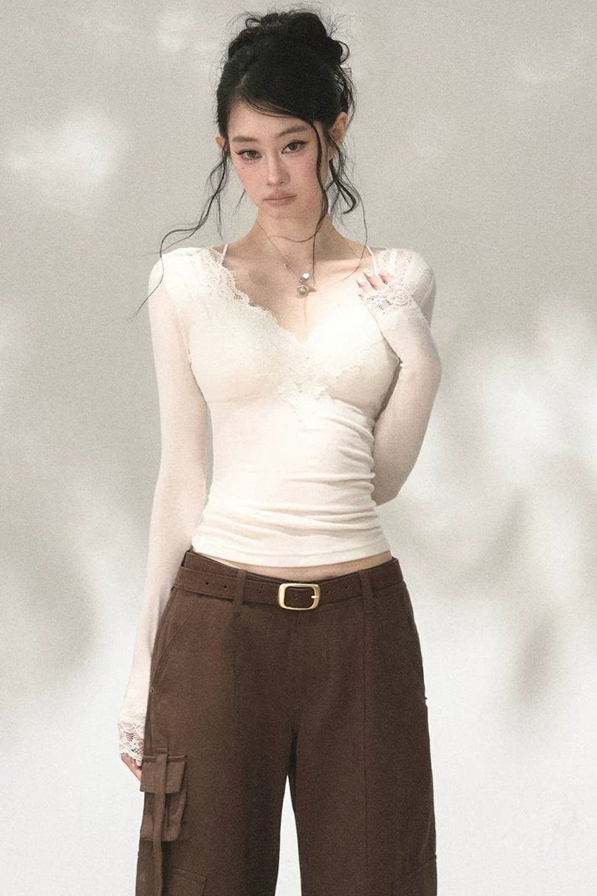 Top in maglia di pizzo a toppe