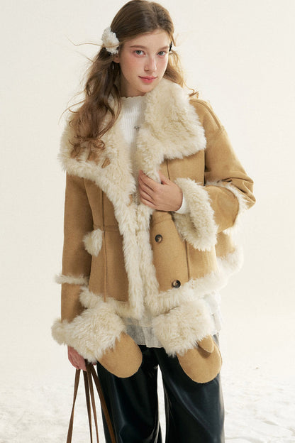Loose Fur Integrated Suede Jacket