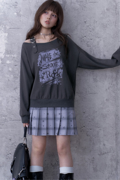 One-Shoulder Graffiti Sweatshirt Dress