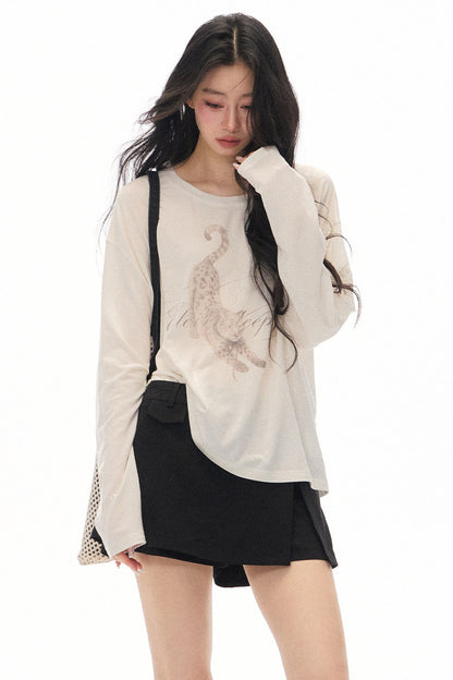 Lazy Leopard Print Lyocell Top and Black Pants Set-Up