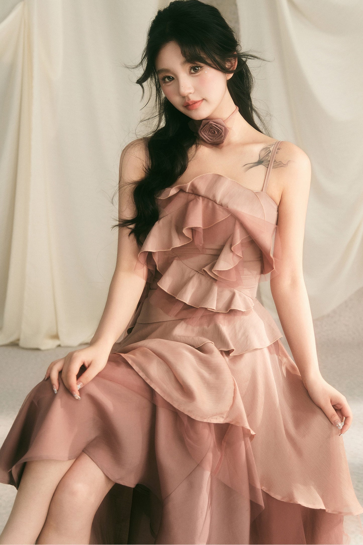 Rose Wave Layered Camisole and Skirt Set-Up